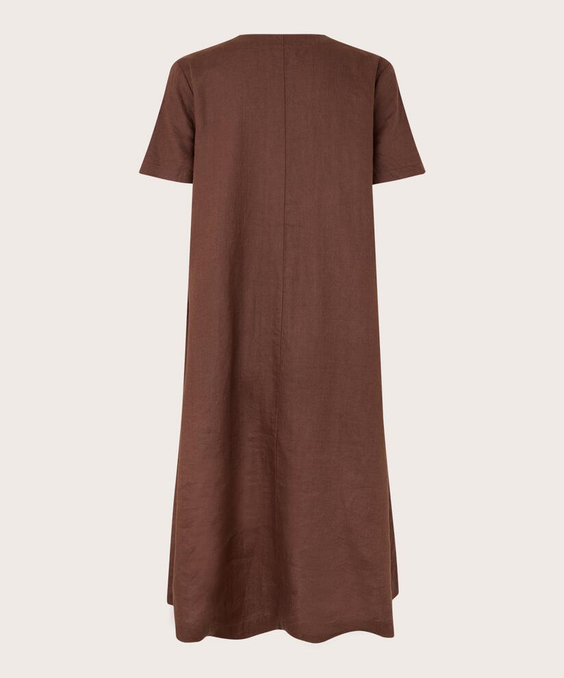 kurzärmliges Leinenkleid mit Eingrifftaschen, Chestnut