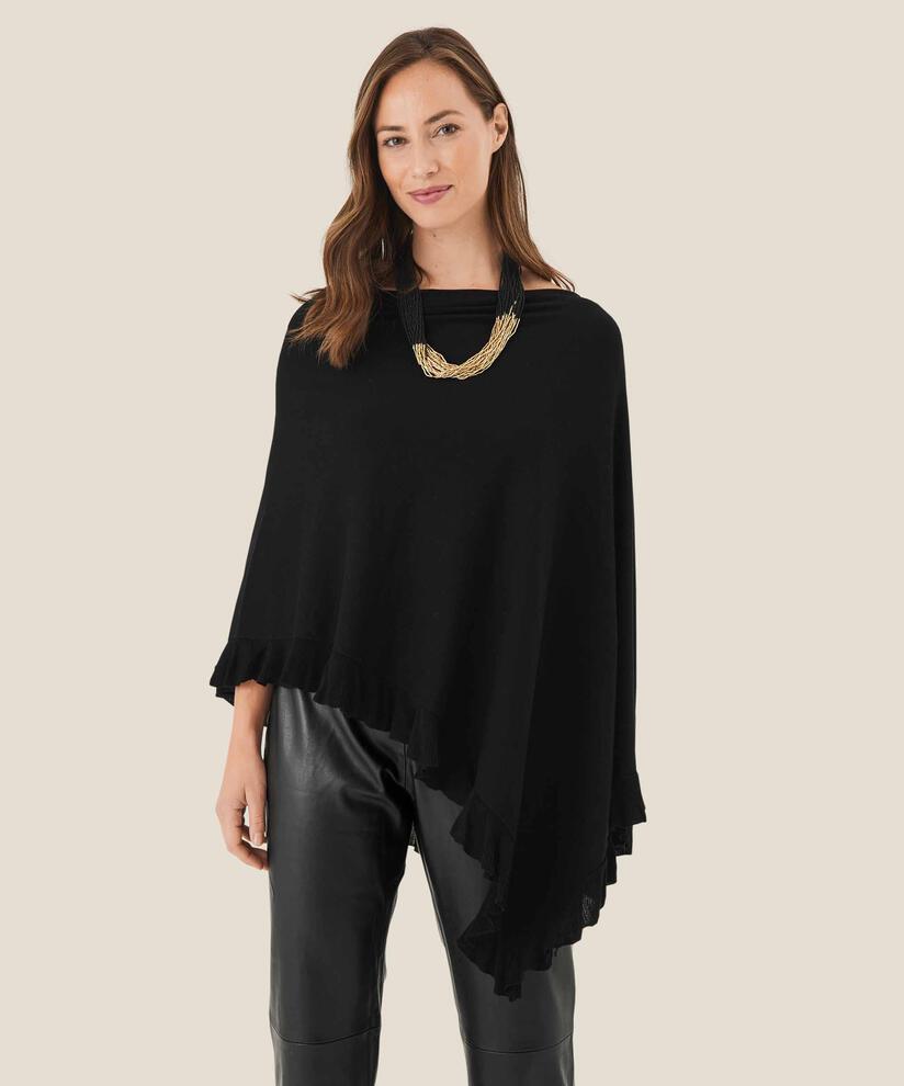 Strickponcho mit asymmetrischem Schnitt, Black