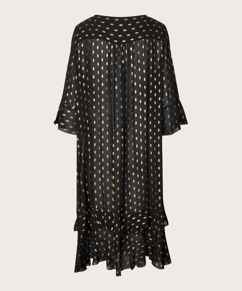 leichtes transparentes Kleid mit goldenen Punkten und Drapierungen, Black