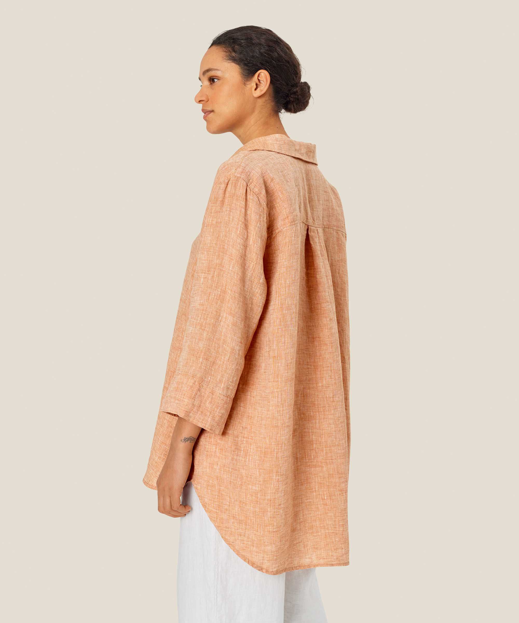 Leinentunika mit Bindeband am Hals, Cashew