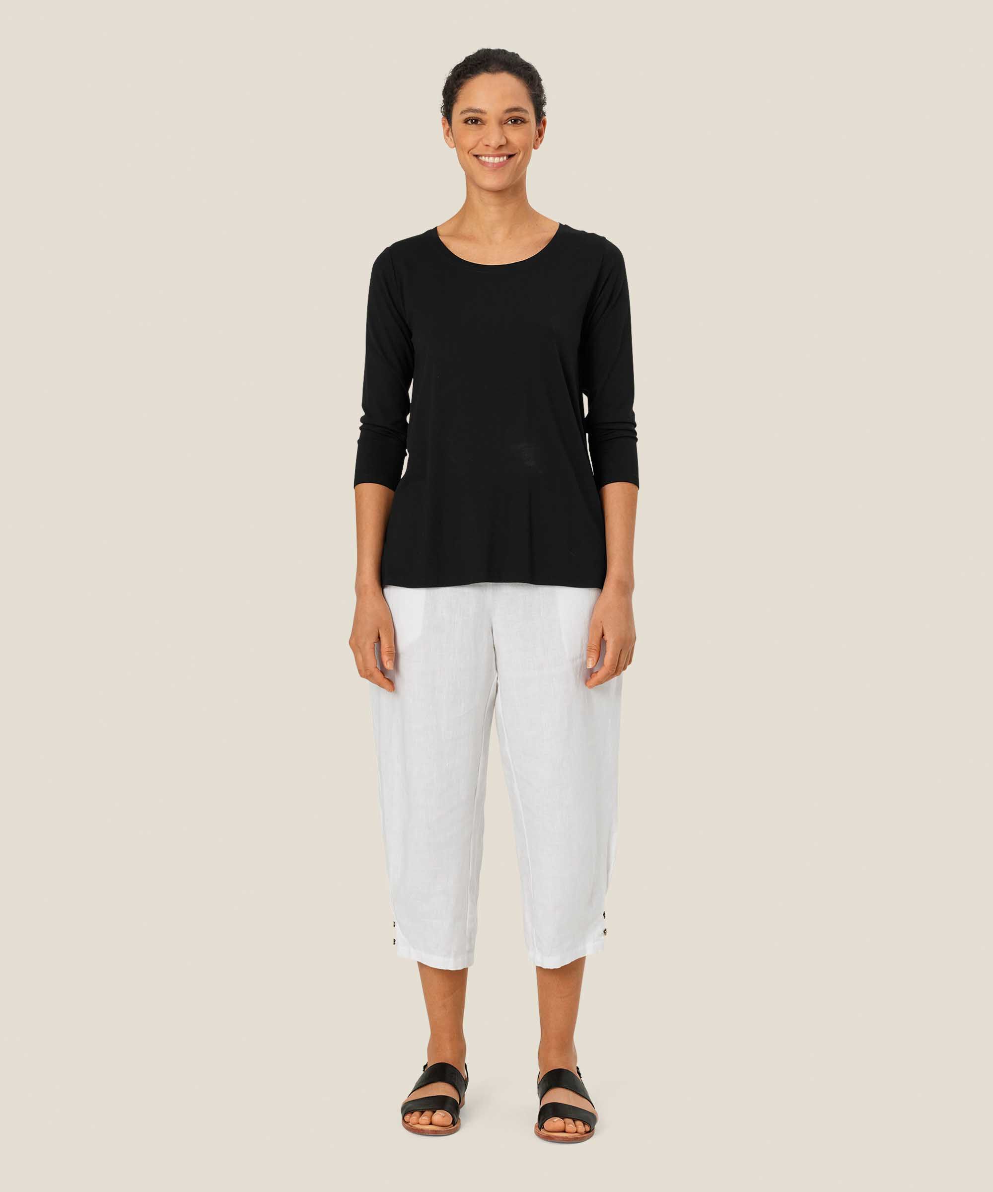 Leinenhose mit breitem, gesmoktem Gummizug hinten, White