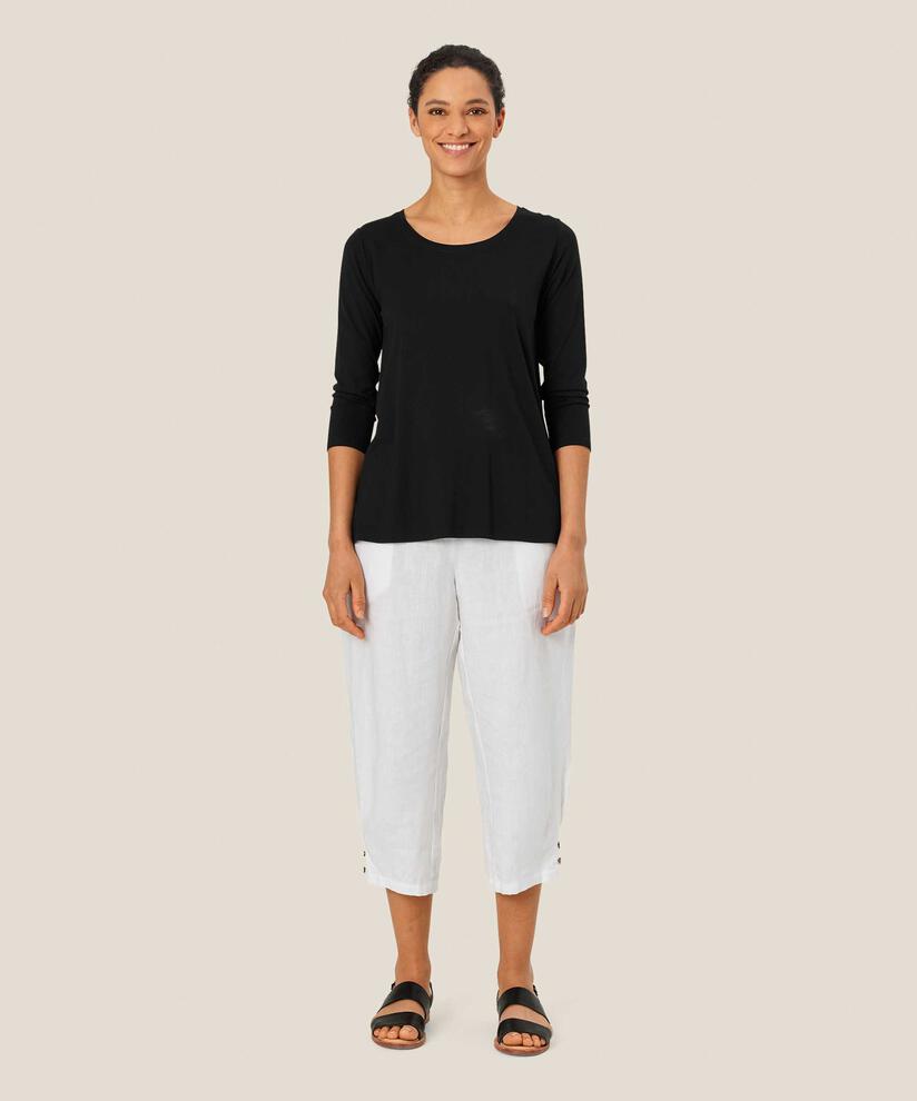Leinenhose mit breitem, gesmoktem Gummizug hinten, White