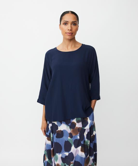 Viskosebluse Mit 3/4 Ärmeln, Navy Blazer