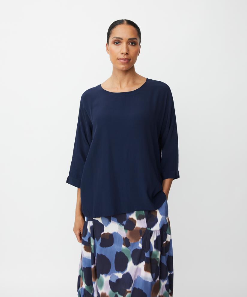 Viskosebluse Mit 3/4 Ärmeln, Navy Blazer