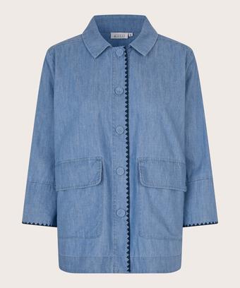 Jeanshemdjacke mit gewebten Details, Blue Denim