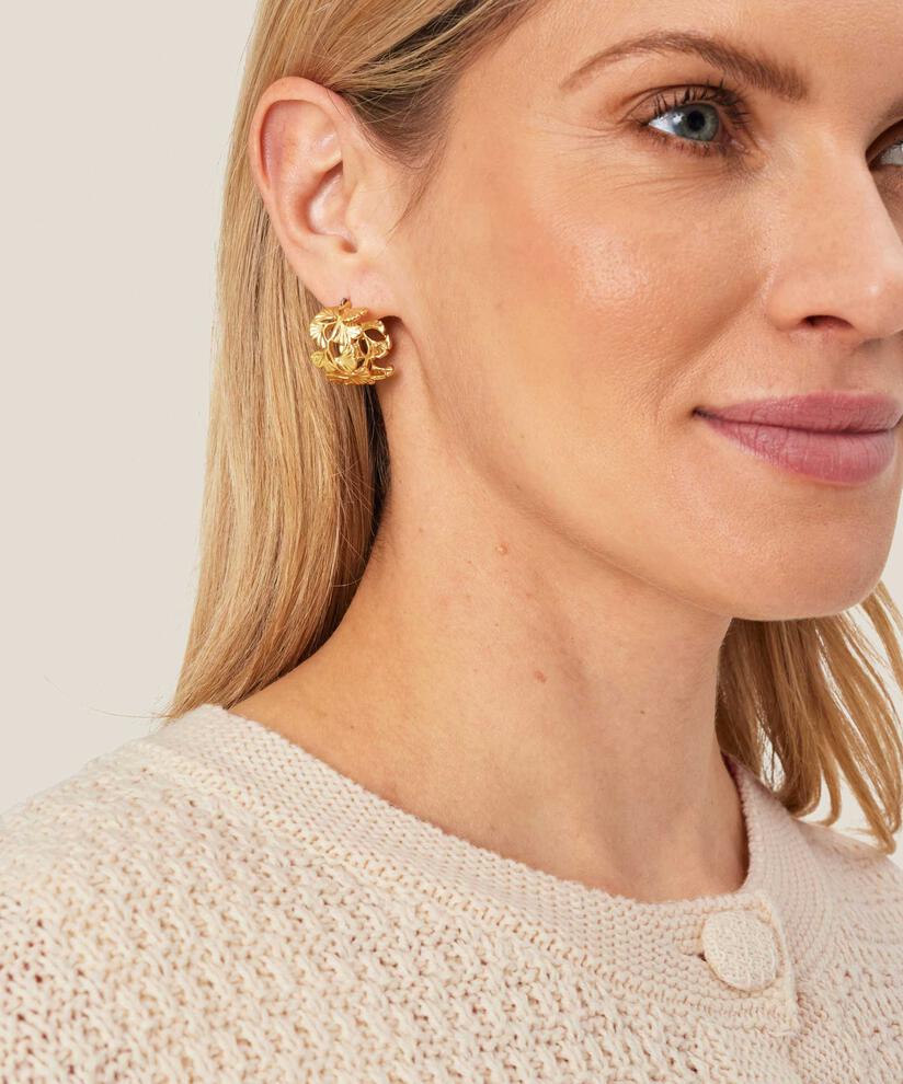 runde Ohrringe mit Blattmuster, Gold