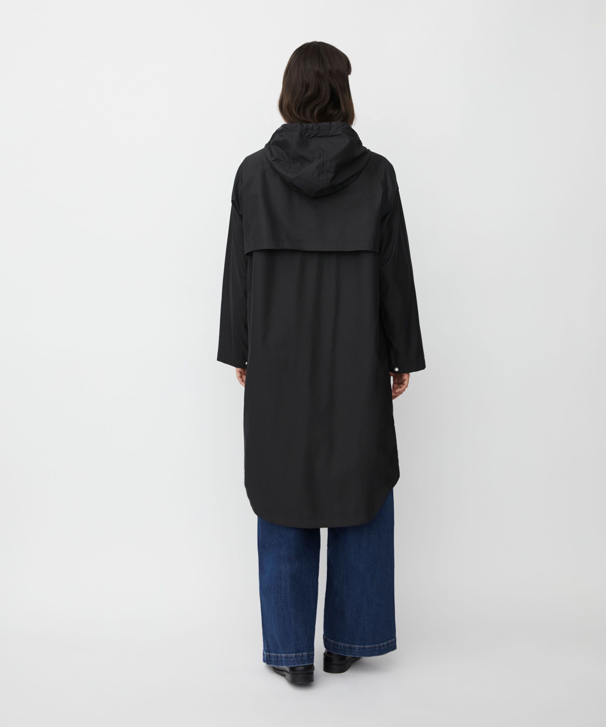 Regenmantel mit Kapuze und 2-Wege-Reißverschluss, Black