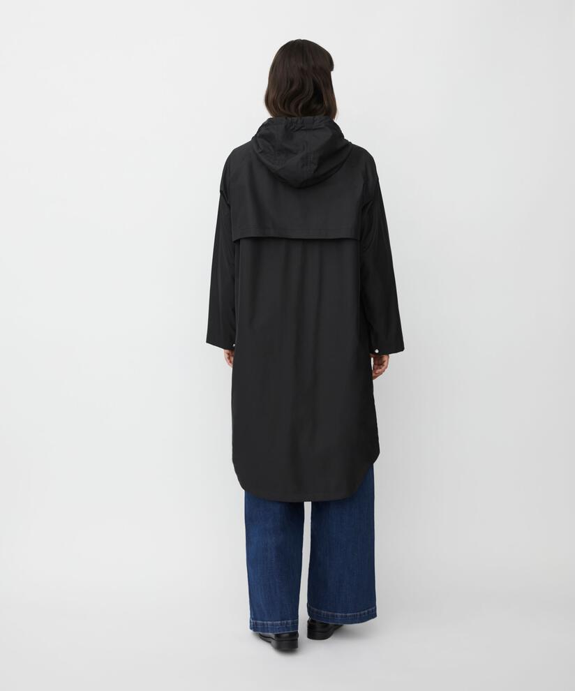 Regenmantel mit Kapuze und 2-Wege-Reißverschluss, Black