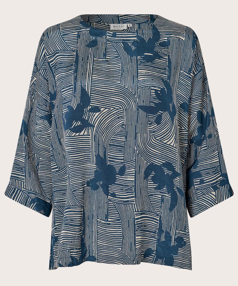 Bedruckte Viskosebluse Mit 3/4-ärmeln, Sargasso Sea