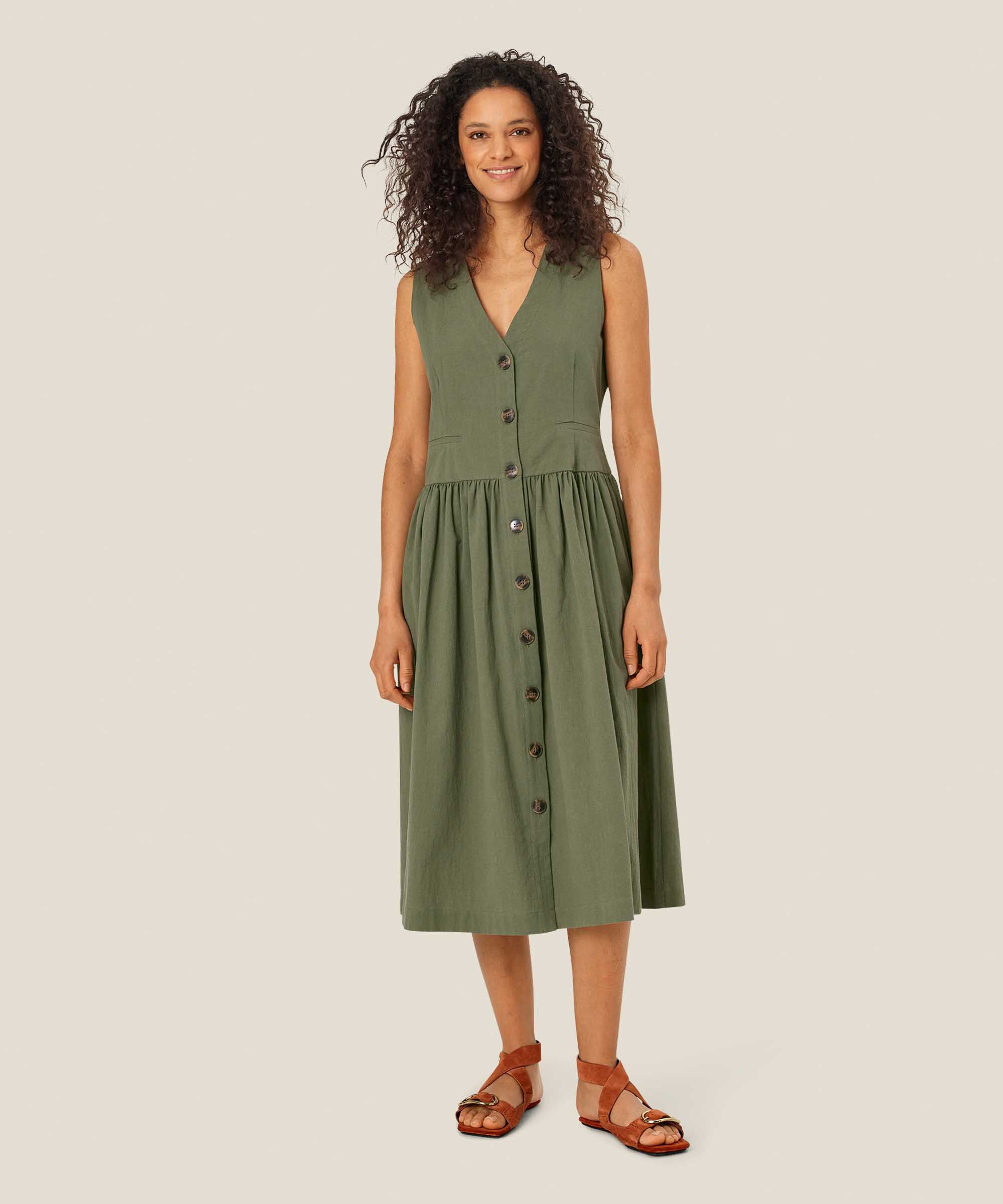 Durchgeknöpftes ärmelloses Baumwollkleid, Four Clover