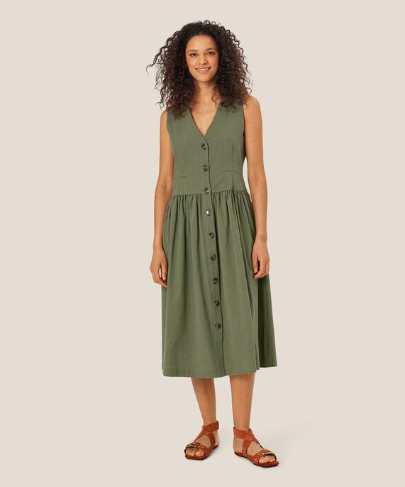Durchgeknöpftes ärmelloses Baumwollkleid, Four Clover