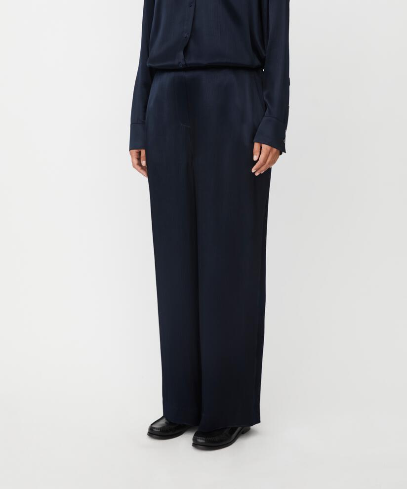 glänzende Viskosehose mit gerippter Oberfläche, Navy Blazer
