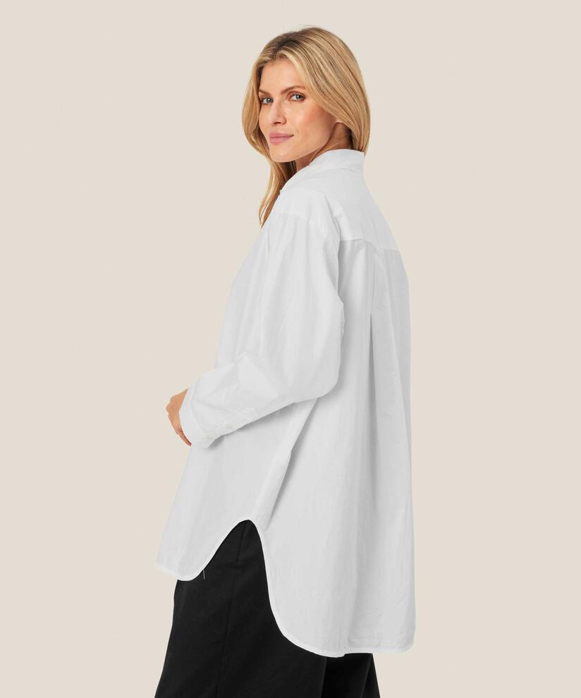 Baumwollhemdbluse Mit Abgerundeten Kanten Und Längerem Rücken, White