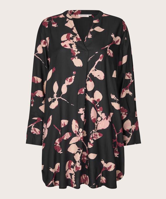 gemusterte Viskose-Tunika mit V-Ausschnitt, Tawny Port