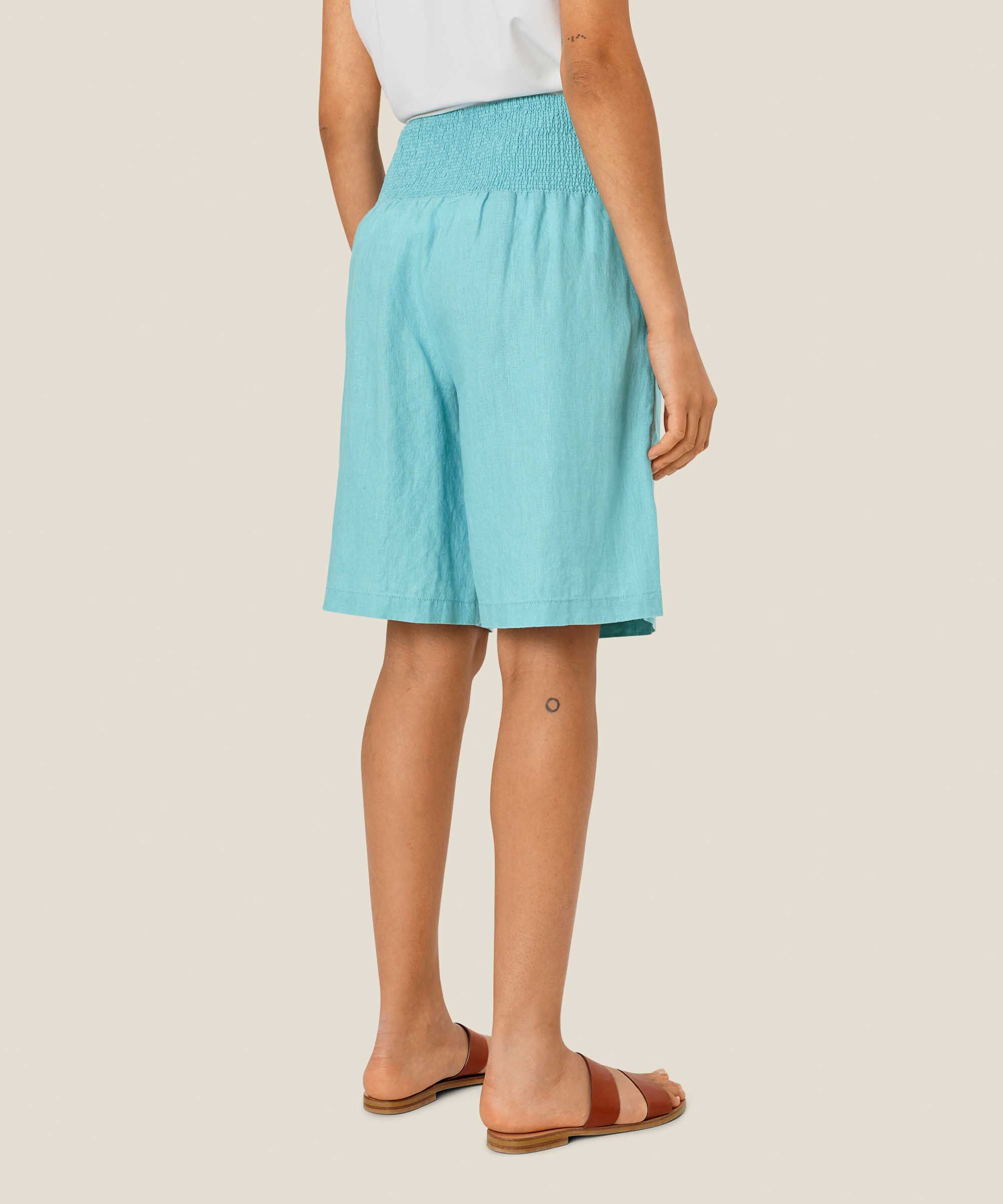 Leinenshorts Mit Gesmoktem Gummizug Hinten, Aqua