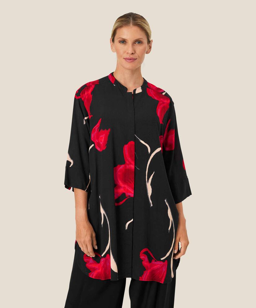 Bedrucktes Viskosehemd mit Seitenschlitz, Haute Red