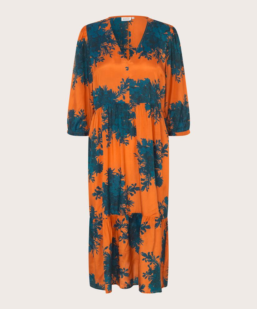 Bedrucktes Viskosekleid mit V-Ausschnitt, Russ Orange