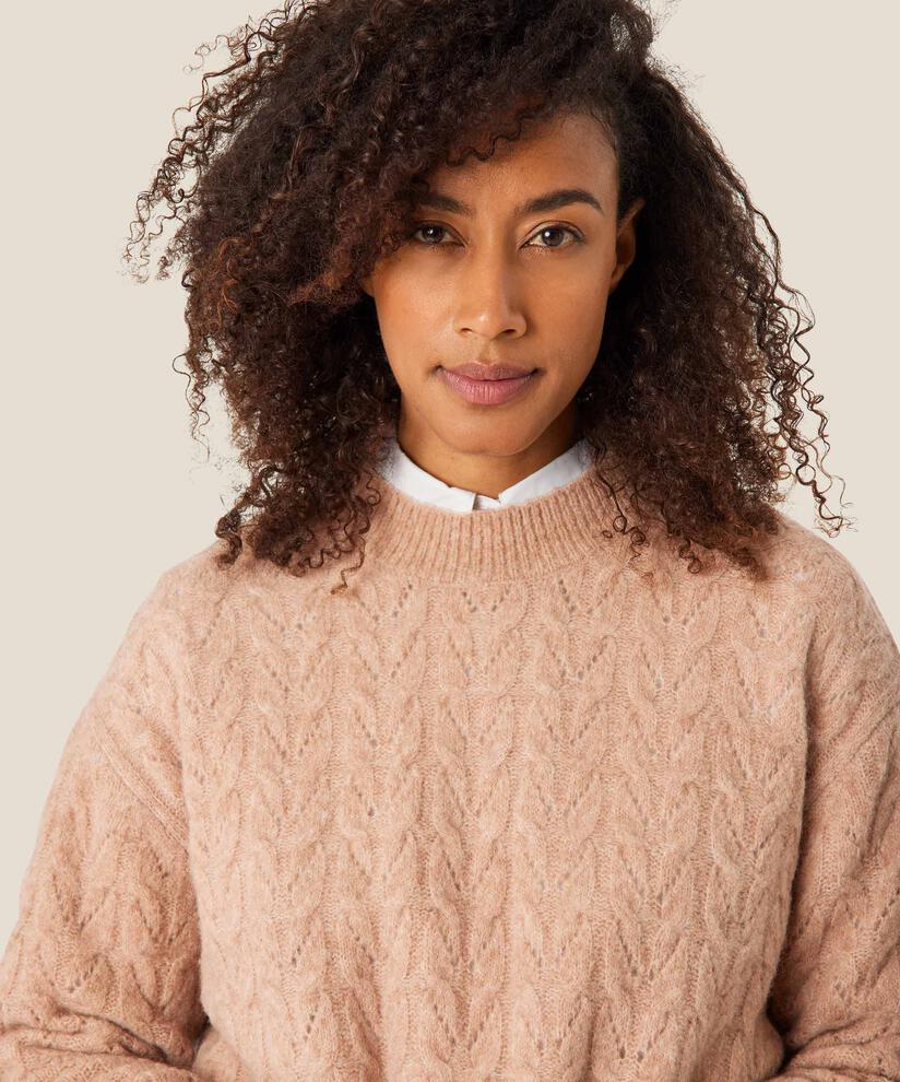 Strickpullover mit Lochmuster aus Wollmischung, L beige mel