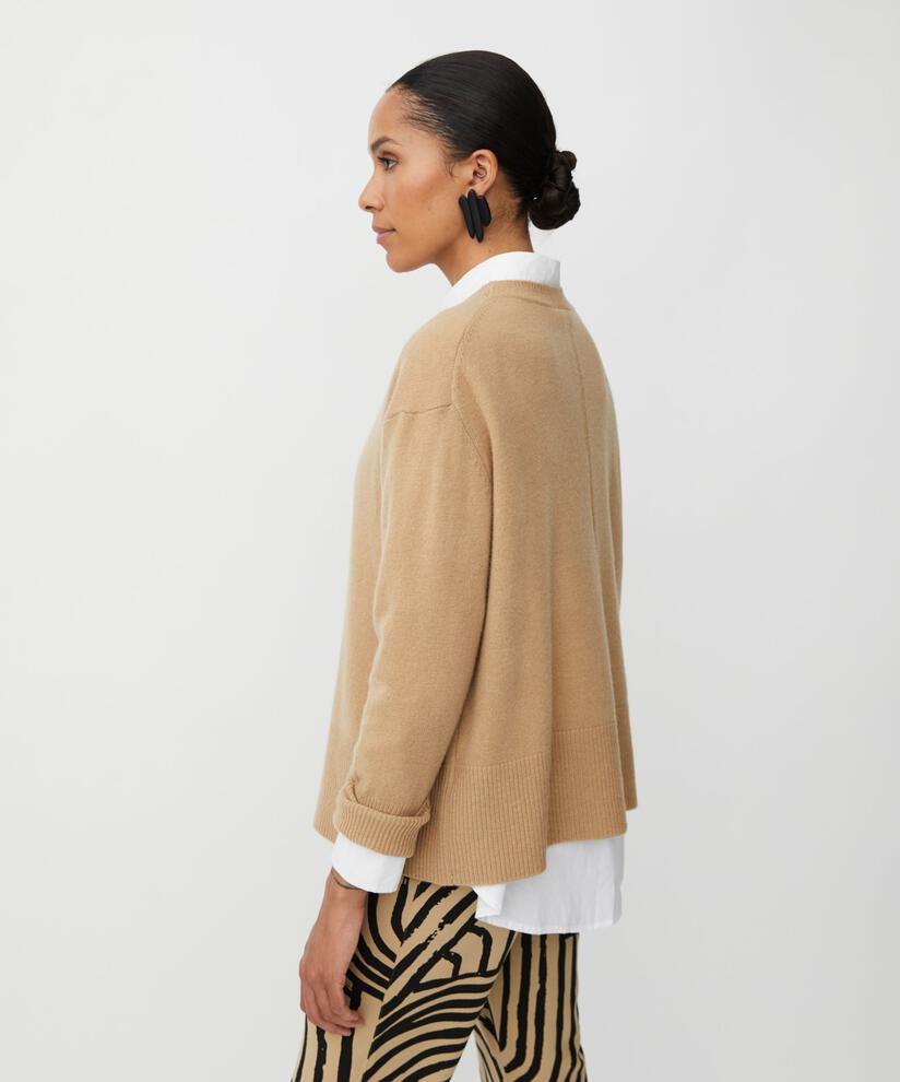 Langärmliger Wollpullover Mit Gerippten Kanten, Travertine
