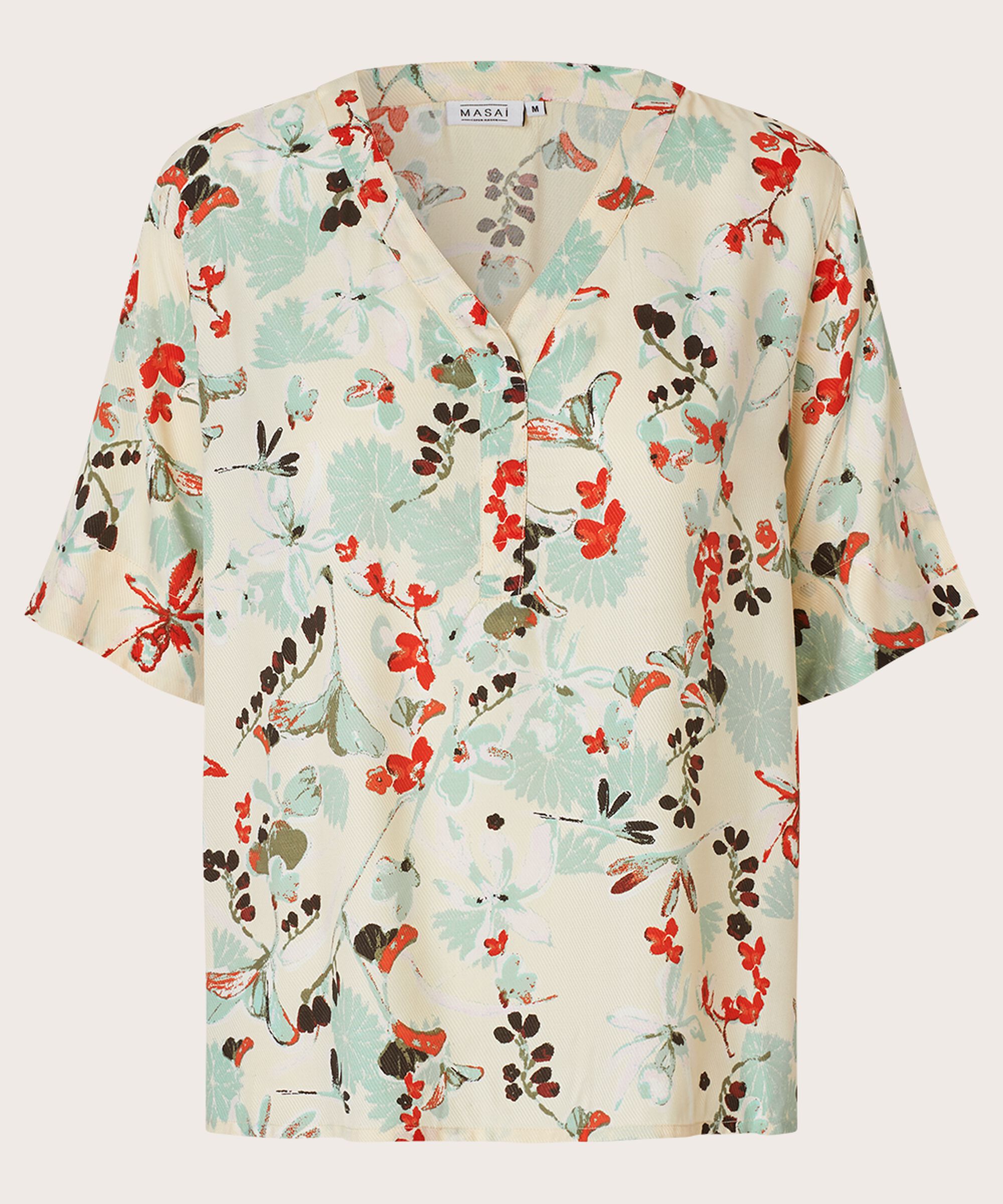 Bedruckte Viskosebluse mit V-Ausschnitt, Frosty Green