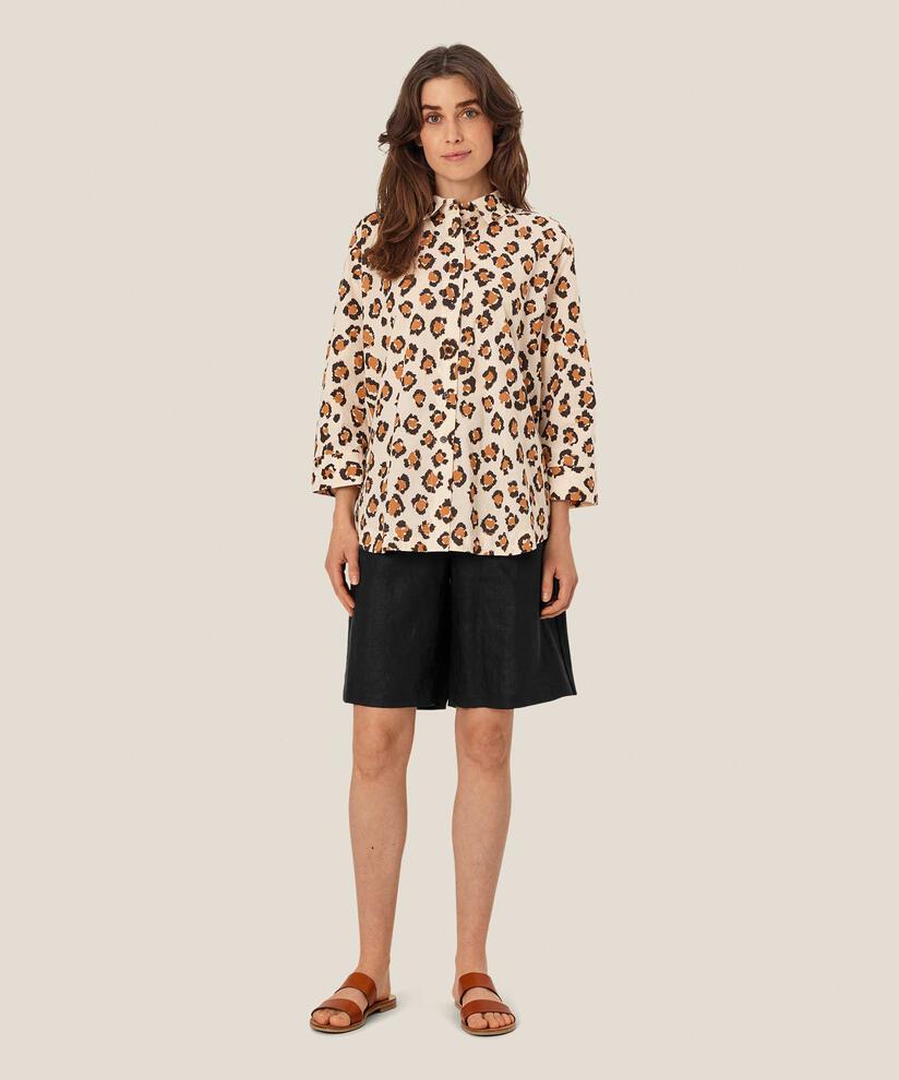 Baumwollhemd mit Leopardenmuster und 3/4-Ärmeln, Cashew