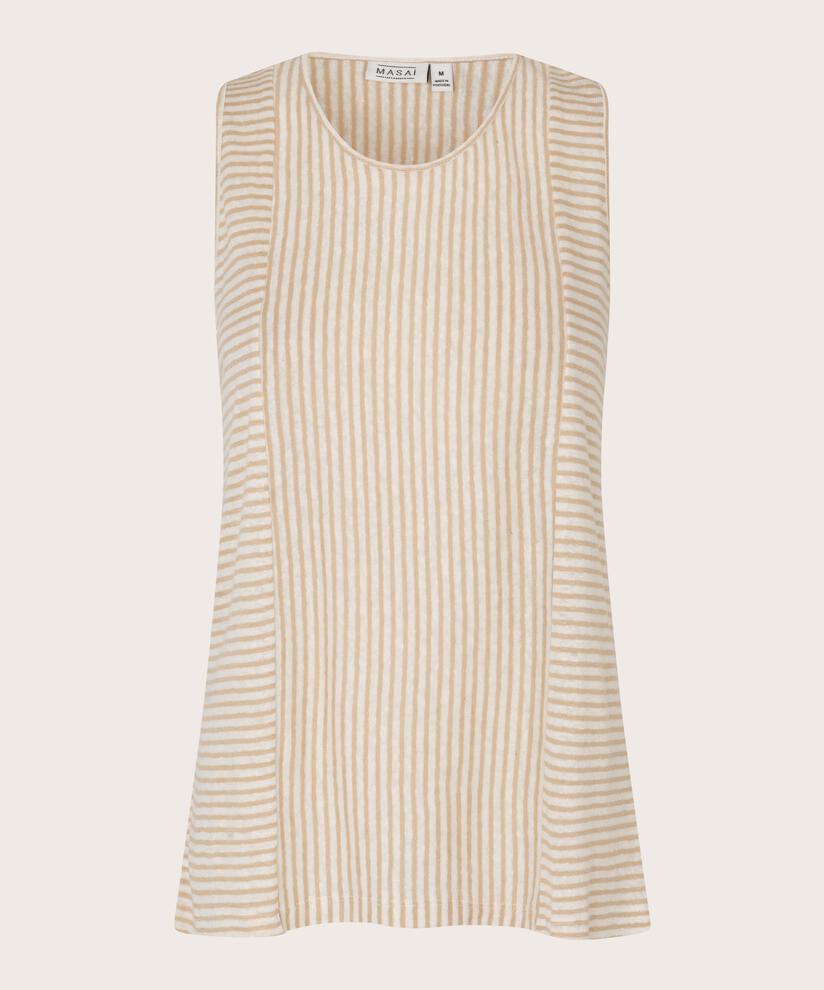 Gestreiftes Jersey-Top aus Leinenmischung, Pale Khaki