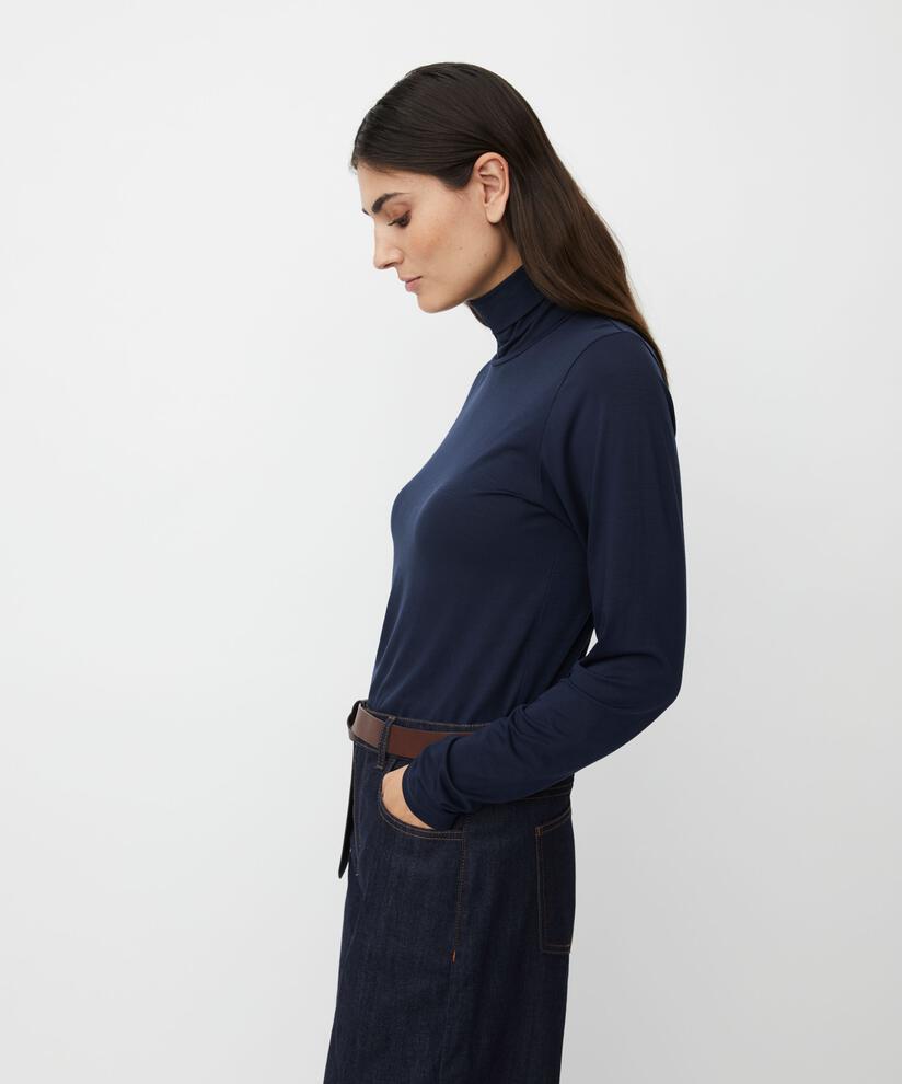 Rollkragenbluse Aus Weichem Jersey, Navy Blazer