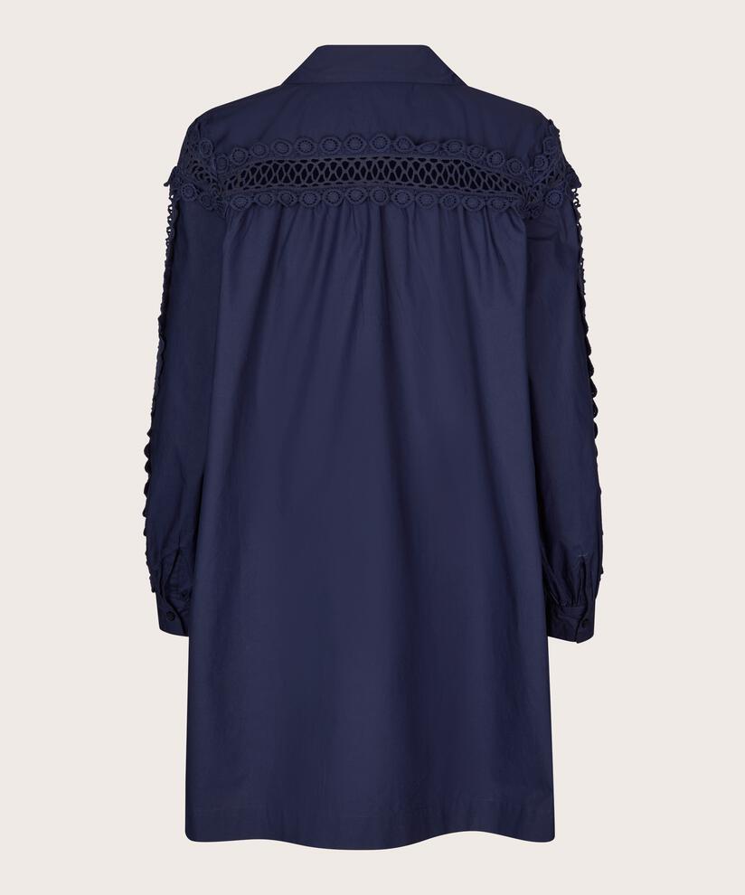 Baumwolltunika mit Spitzendetails und Eingrifftaschen, Maritime Blue
