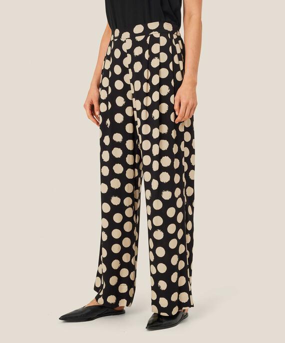 Gemusterte Hose aus Viskose mit Gummizug hinten, Black