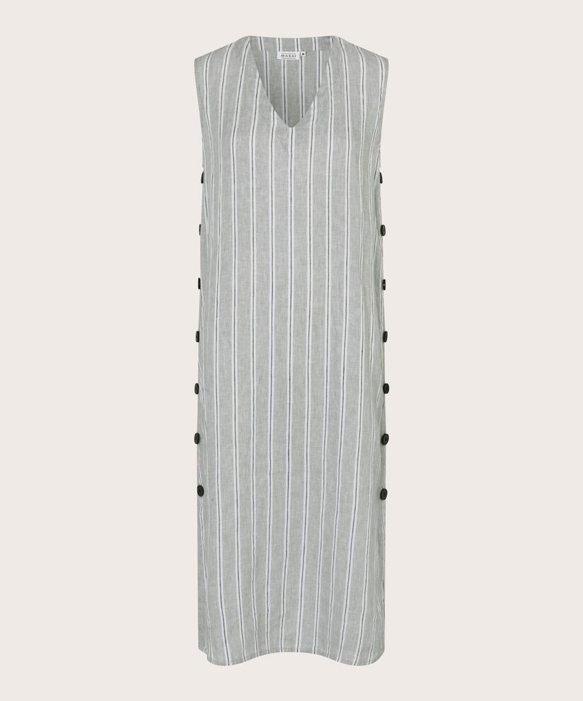 Gestreiftes Leinenkleid mit Knopfdetail an den Seiten, Bog