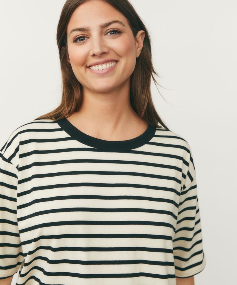 gestreiftes T-Shirt mit Rundhals, Black