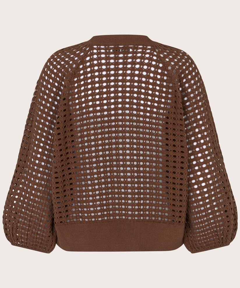 Lochmuster-Cardigan mit 3/4 Ärmeln, Chestnut