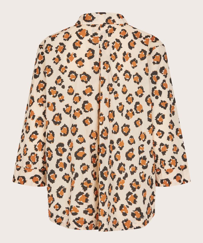 Baumwollhemd mit Leopardenmuster und 3/4-Ärmeln, Cashew