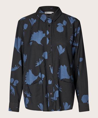 bedrucktes Hemd mit dekorativen Fronttaschen, Gray Blue