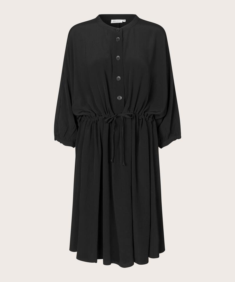 Kleid mit Knöpfen und Taillenband, Black