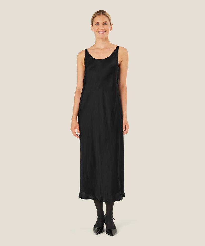Kleid aus Viskosesatin mit tiefem Ausschnitt, Black