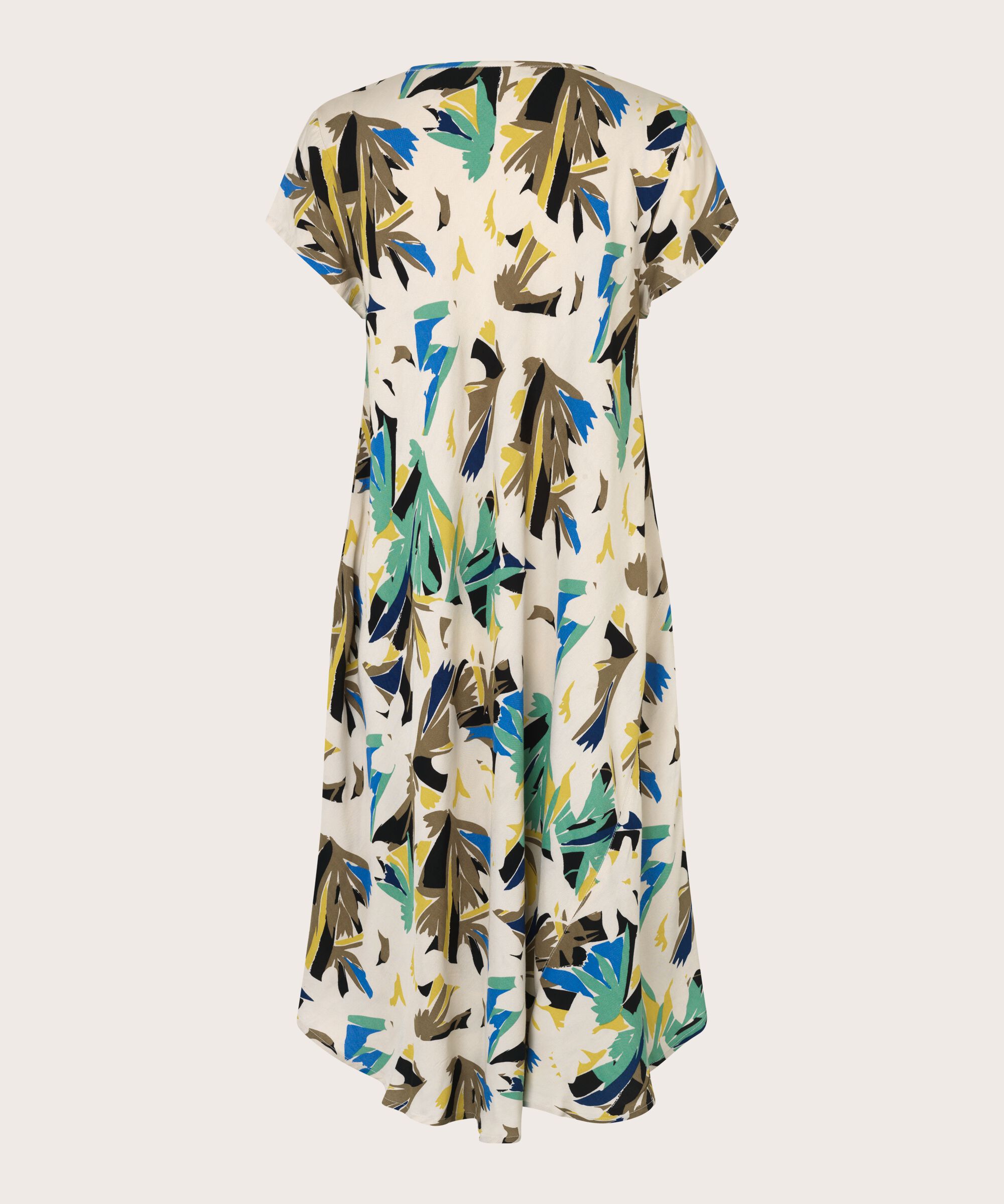 Bedrucktes Viskosekleid mit V-Ausschnitt, Dusky Green