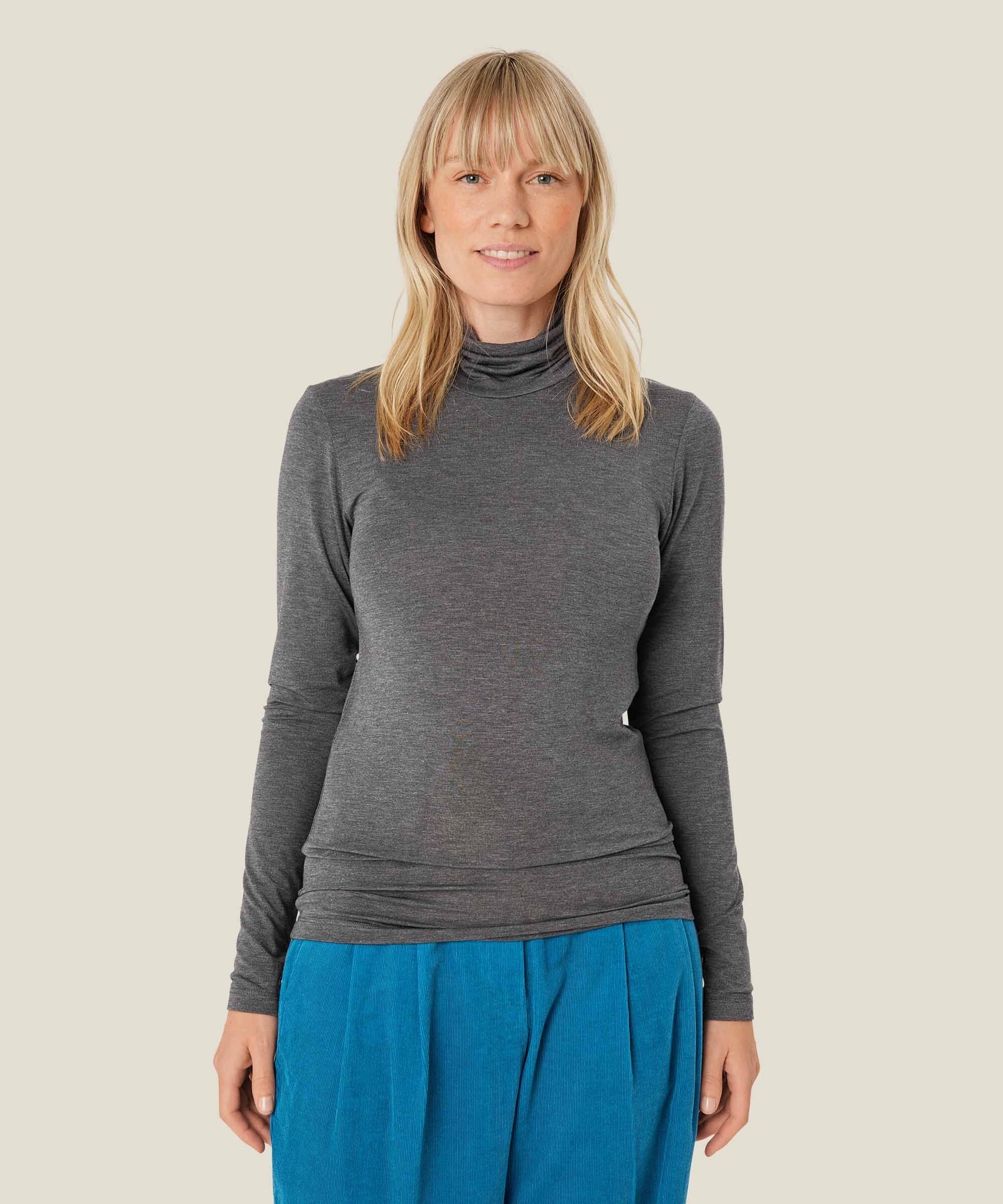 Rollkragenbluse Aus Weichem Jersey, D. Grey mel.