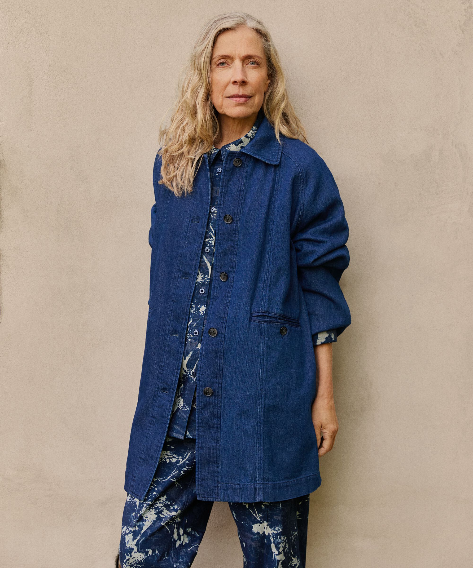 Ungefütterte Jeansjacke mit Knopfverschluss, Dark Denim