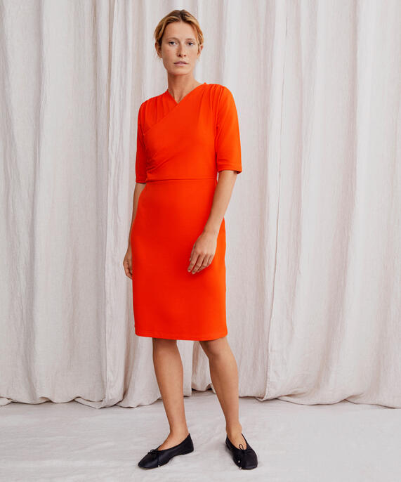 Jerseykleid mit Wickeleffekt am Oberteil, Orange com