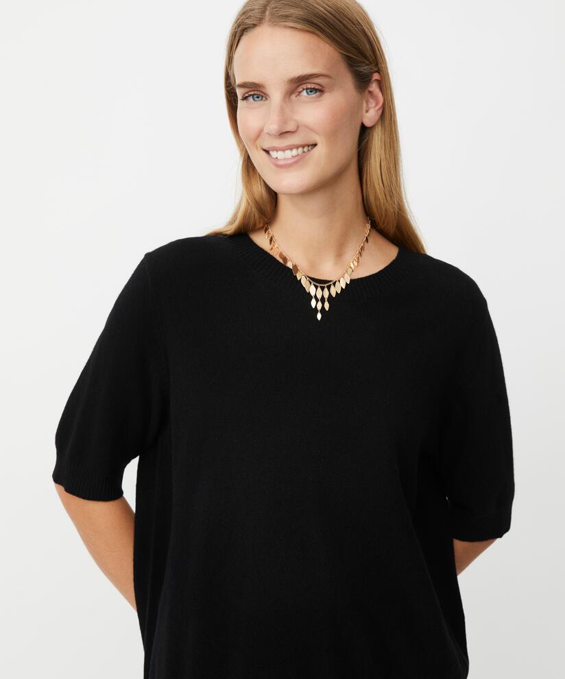 kurzärmliger Pullover aus Wollmischung, Black