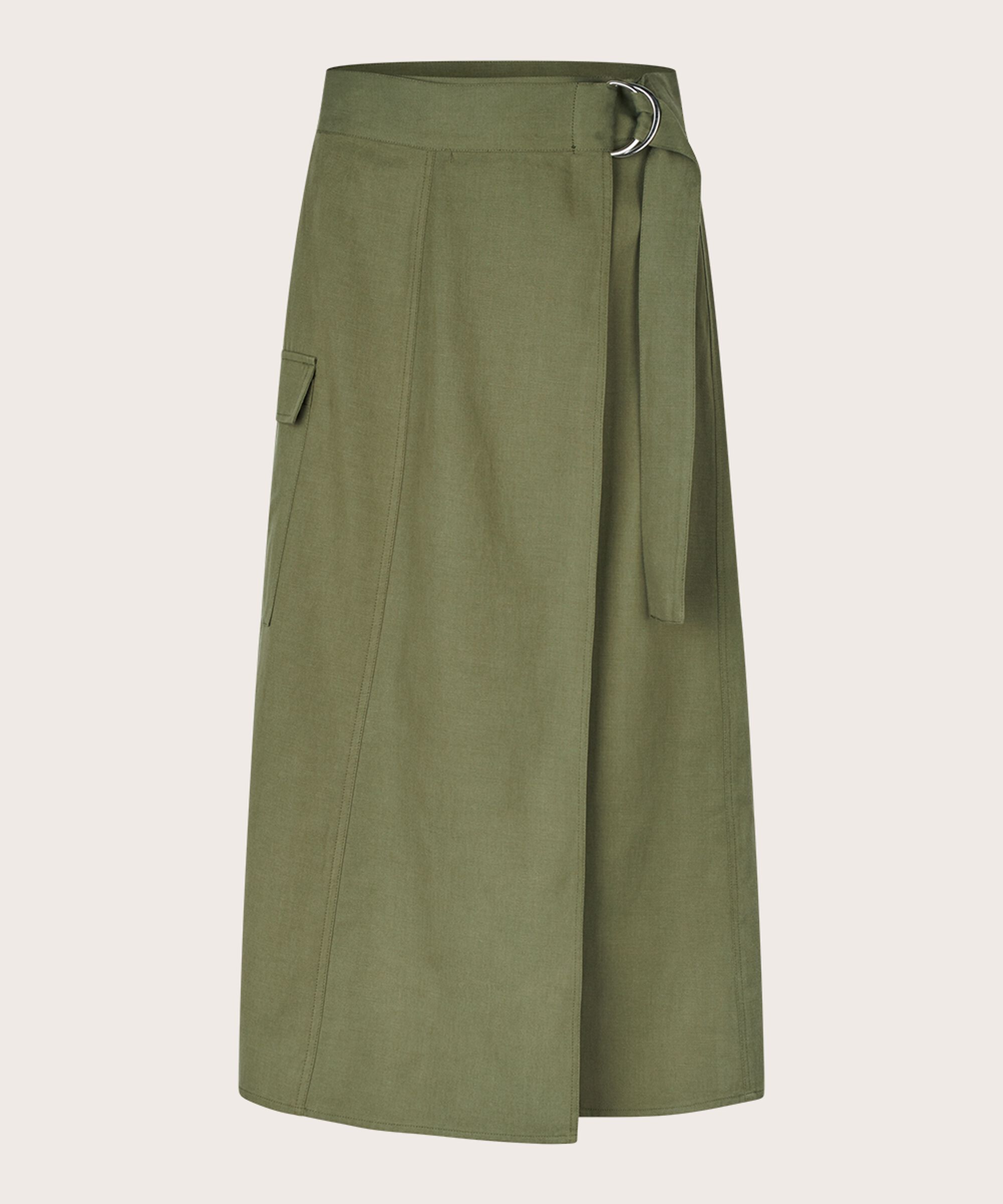 Rock mit Wickeleffekt und Gürtel in der Taille, D. Lichen Green