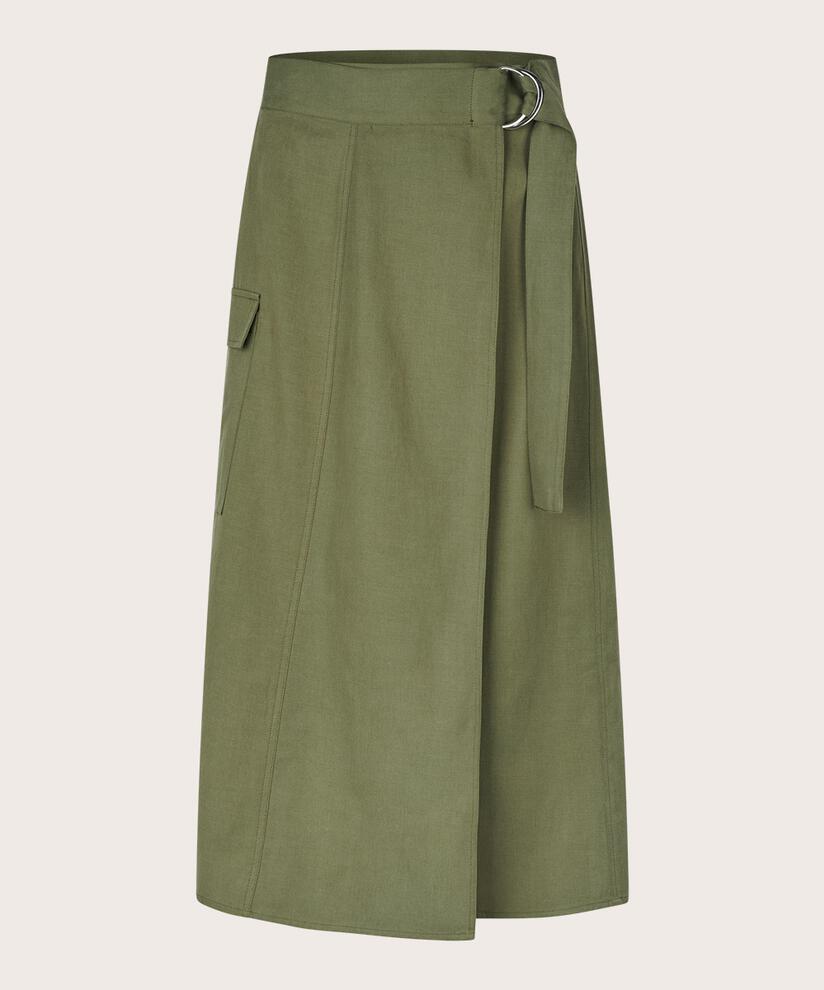 Rock mit Wickeleffekt und Gürtel in der Taille, D. Lichen Green