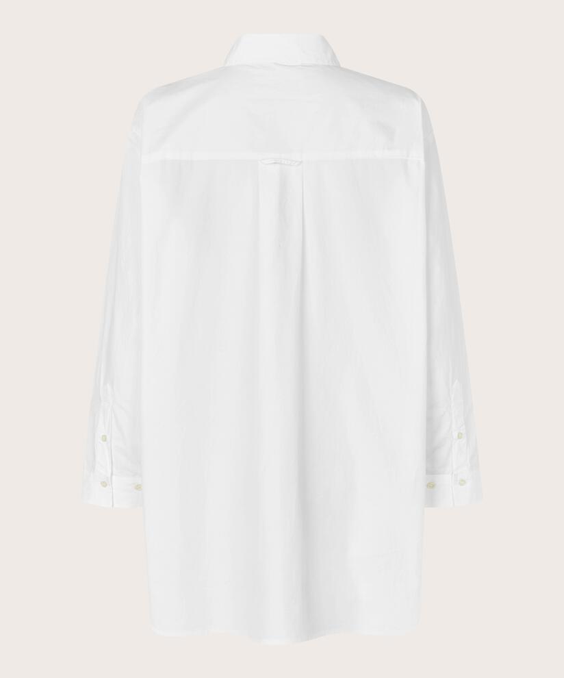 Baumwollhemdbluse Mit Abgerundeten Kanten Und Längerem Rücken, White