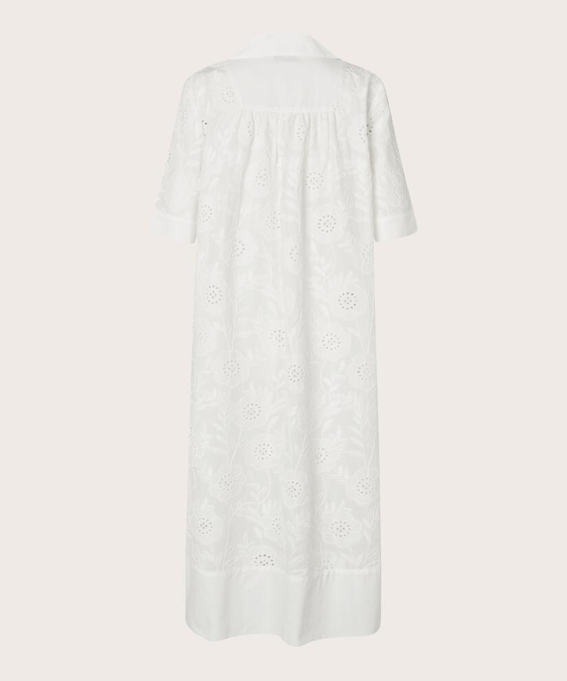 Kleid mit V-Ausschnitt und Anglaise-Stickerei, White