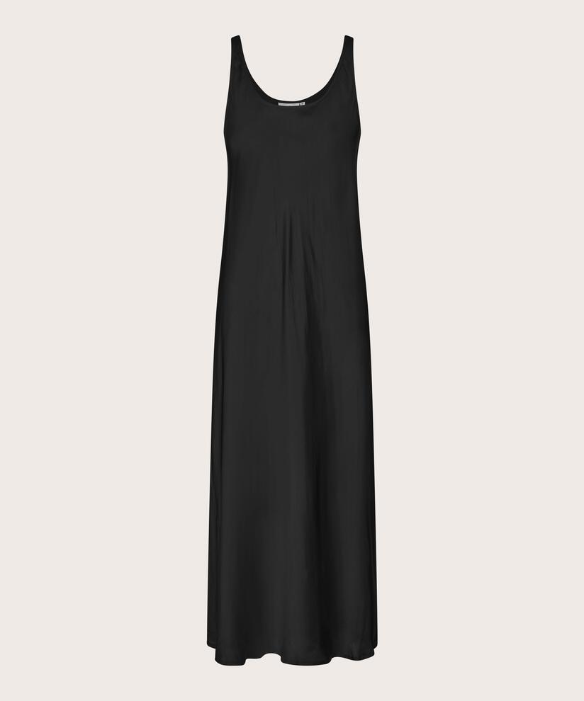Kleid aus Viskosesatin mit tiefem Ausschnitt, Black
