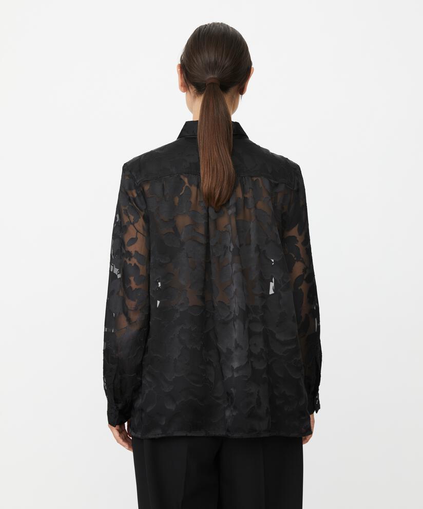 transparentes Spitzenshirt mit Drapierung auf der Rückseite, Black