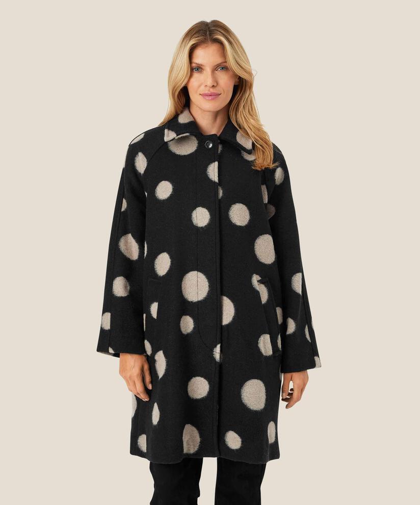 Wollmantel mit Knopfdetail am Hals, Black