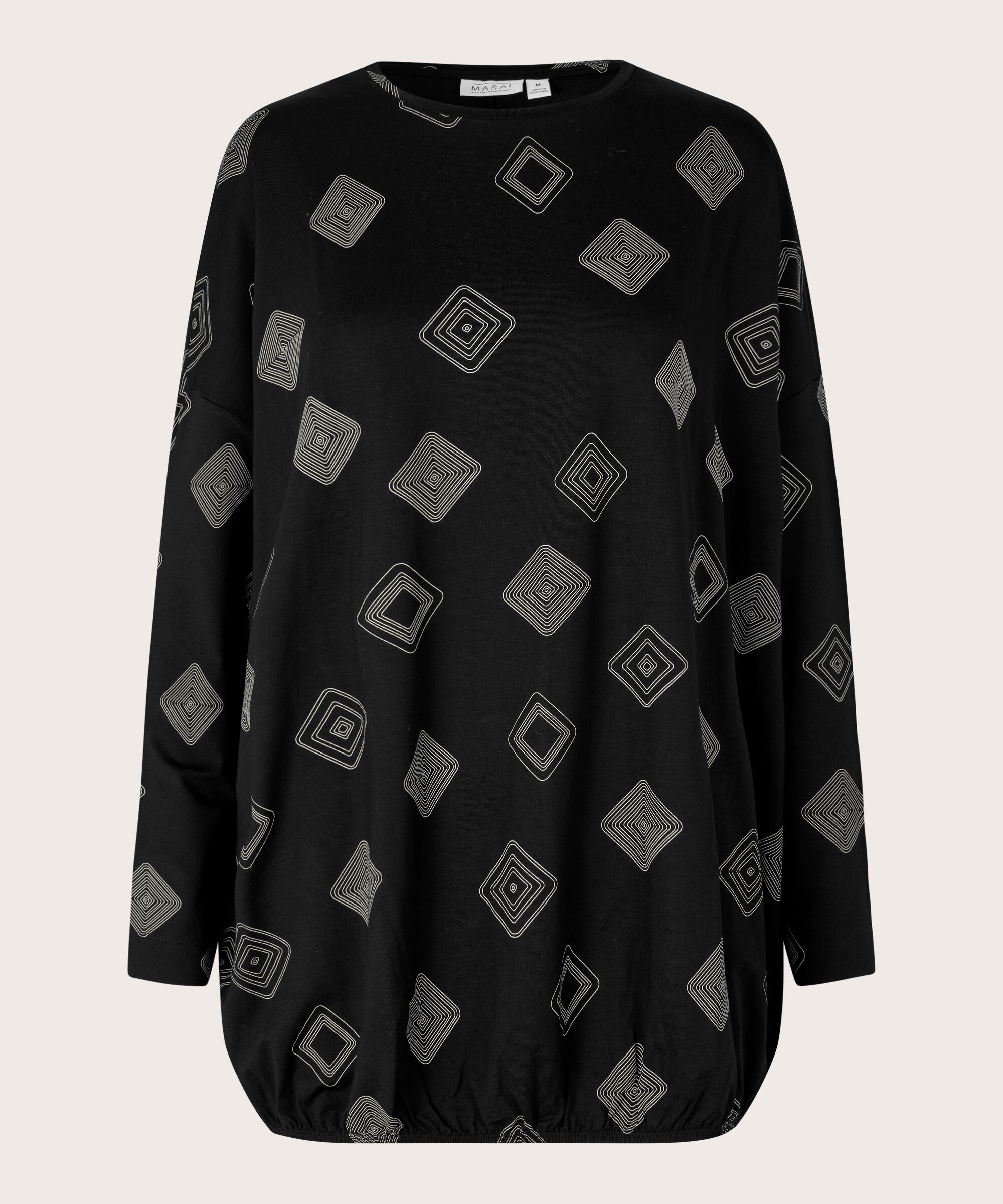 bedrucktes Shirt mit elastischem Saum, Black