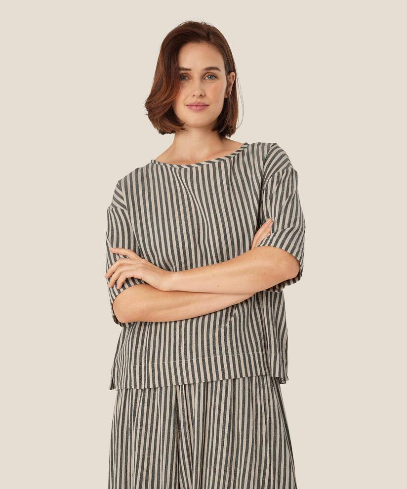 Gestreiftes Top aus Baumwollmischung, Black